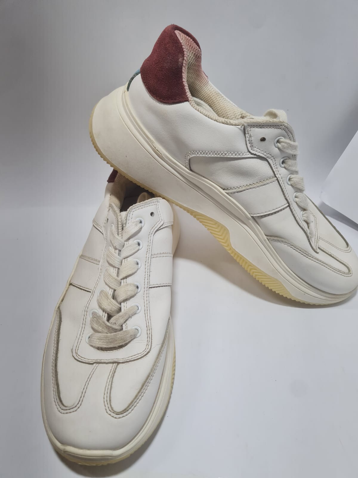 Zara Man White Leather Platform Sneakers